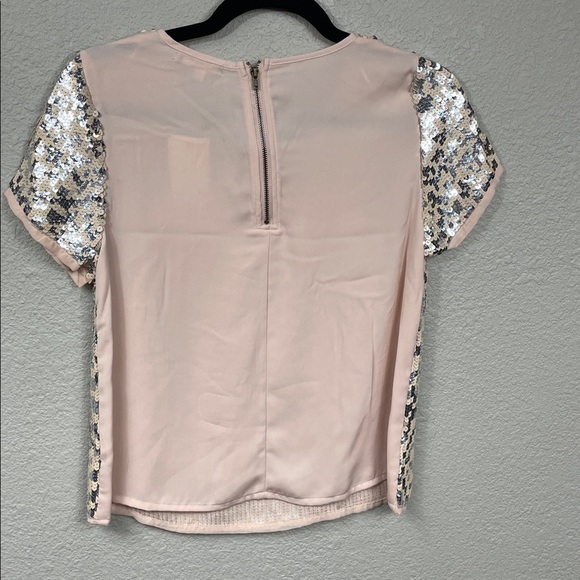 NWT Pleione Sequin Sparkle Short Sleeve Blouse Top Party Pink Silver Sz XXSP - Picture 4 of 8